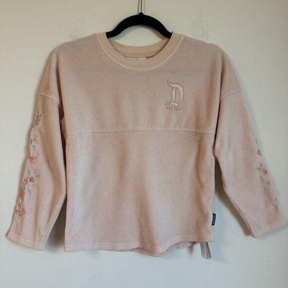 Disney Tops - Disneyland Park Girls Med 7/8 Pink Embroidered Floral Terry Cloth Spirit Jersey